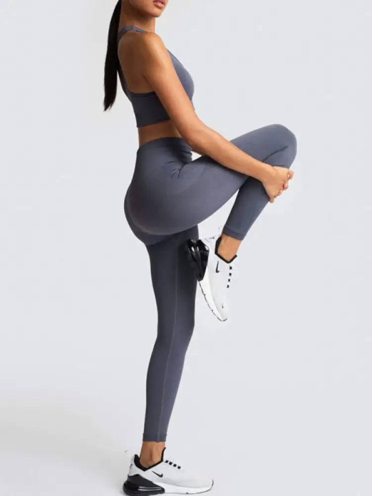 Seamless Knit High-Waist Vest & Trousers Two-Piece Set