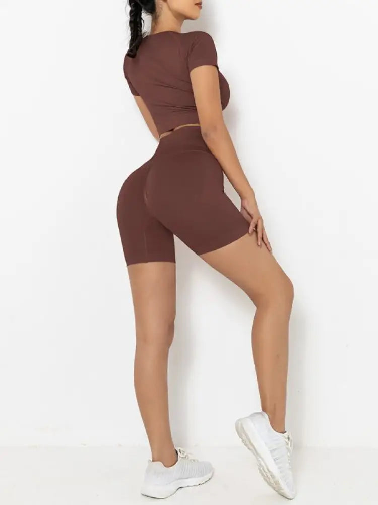 Women's Seamless Two-Piece Set – High Waist Shorts, 10 Colors