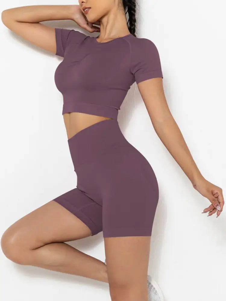 Women's Seamless Two-Piece Set – High Waist Shorts, 10 Colors