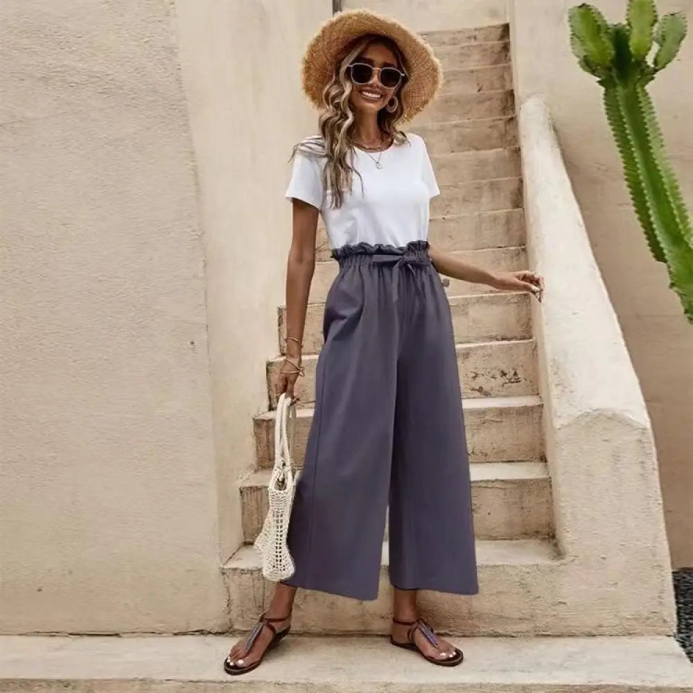 Women's Belted Wide Leg Pants – Elastic High Waist, 6 Colors
