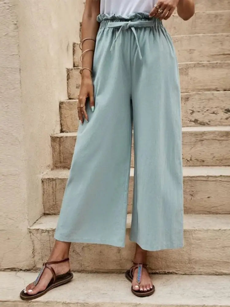 Women's Belted Wide Leg Pants – Elastic High Waist, 6 Colors