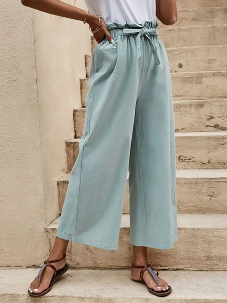 Women's Belted Wide Leg Pants – Elastic High Waist, 6 Colors