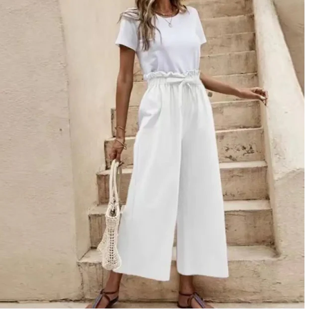 Women's Belted Wide Leg Pants – Elastic High Waist, 6 Colors