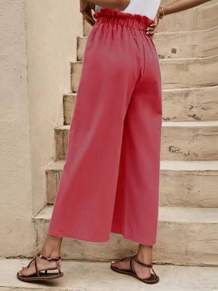 Women's Belted Wide Leg Pants – Elastic High Waist, 6 Colors