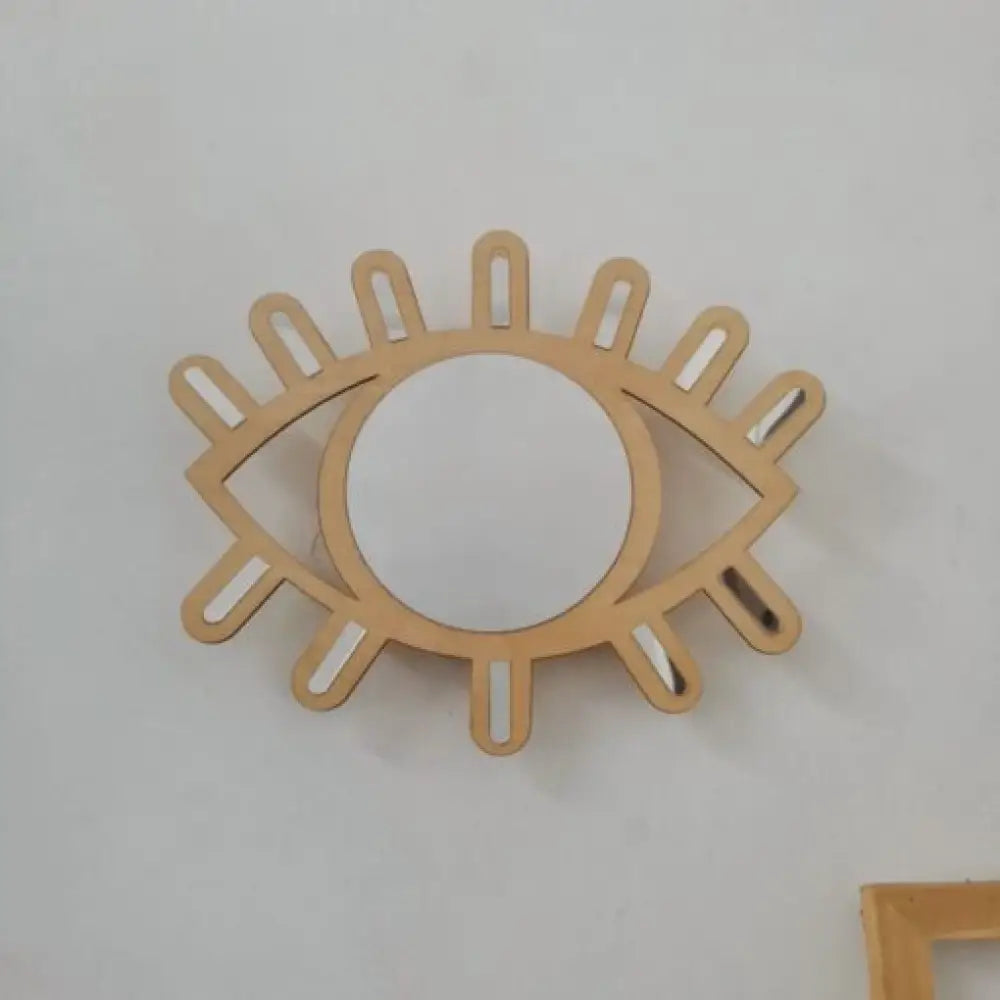 Eye-Shaped Wooden Wall Mirror – Nail-Free Acrylic Decor