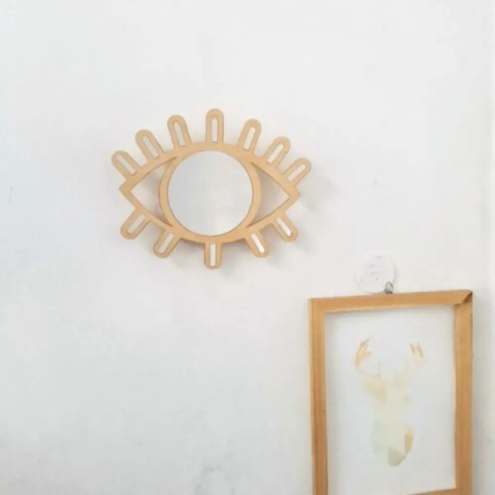 Eye-Shaped Wooden Wall Mirror – Nail-Free Acrylic Decor