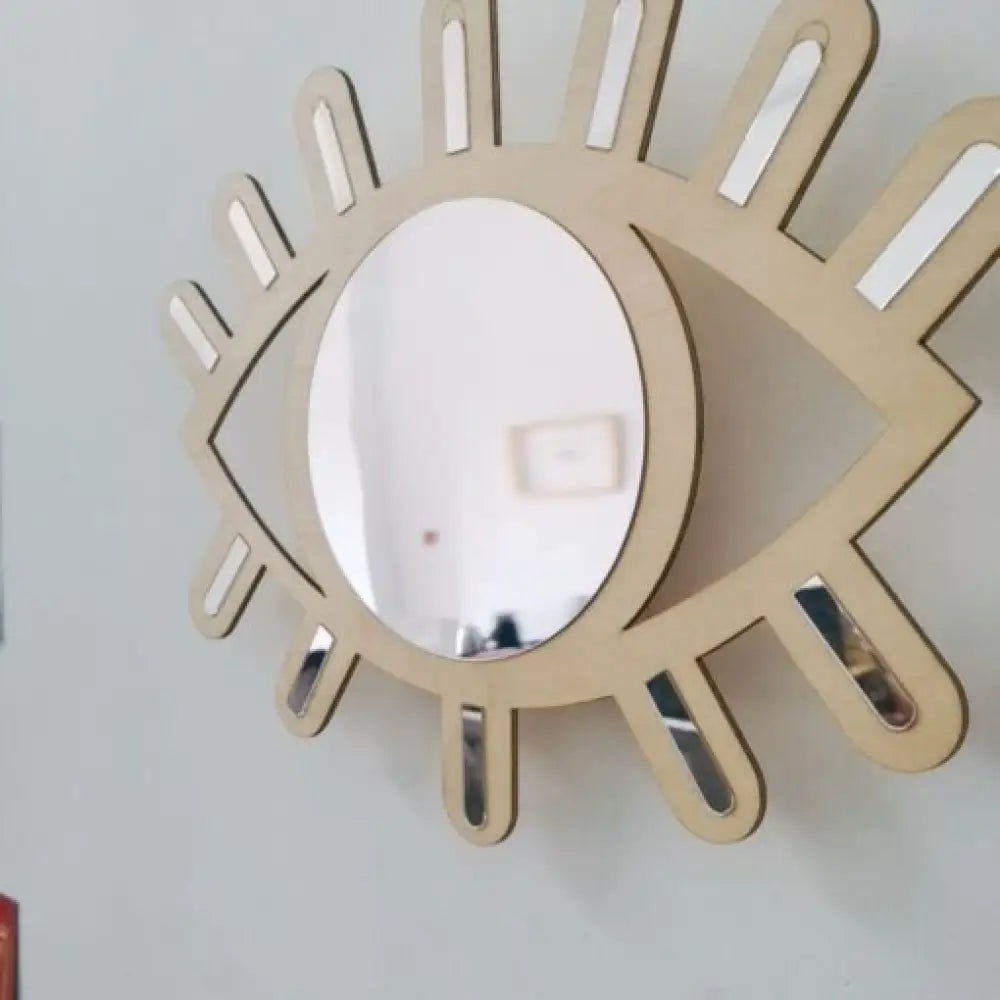 Eye-Shaped Wooden Wall Mirror – Nail-Free Acrylic Decor