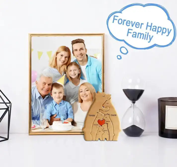 Personalized Wooden Bear Family Puzzle - Laser Engraved Home Decor