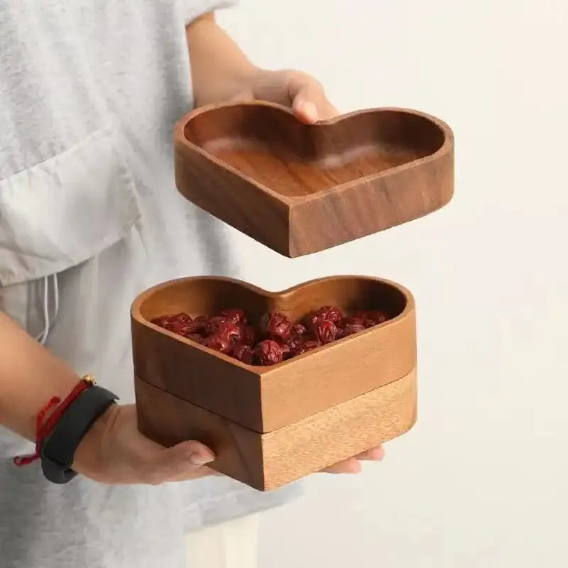 Heart Shaped Wooden Serving Tray - Walnut Dessert & Fruit Dish