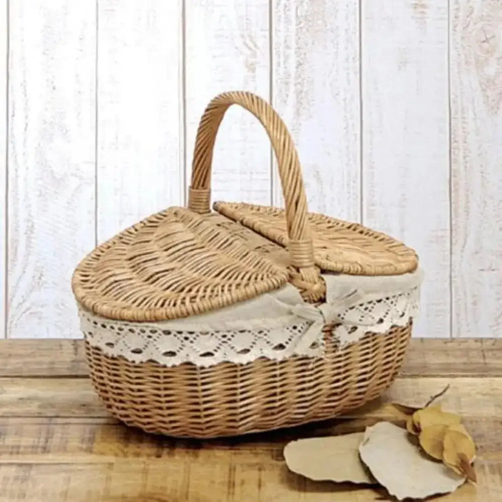 Handmade Woven Picnic Basket – Large Wicker Rattan Linen