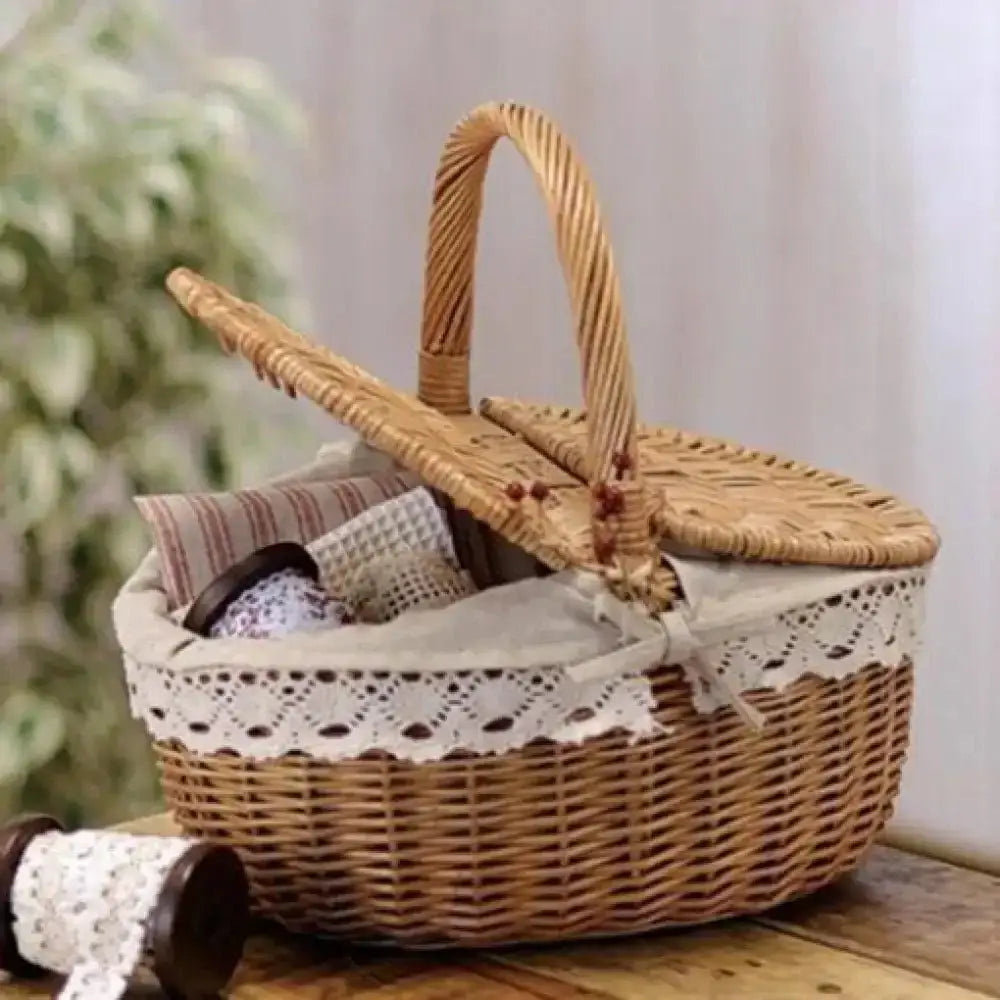 Handmade Woven Picnic Basket – Large Wicker Rattan Linen