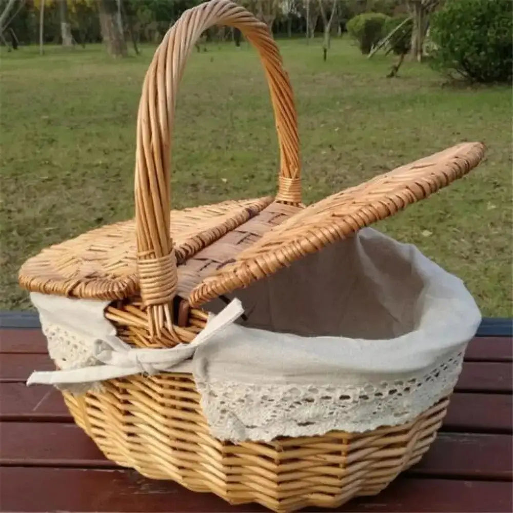 Handmade Woven Picnic Basket – Large Wicker Rattan Linen