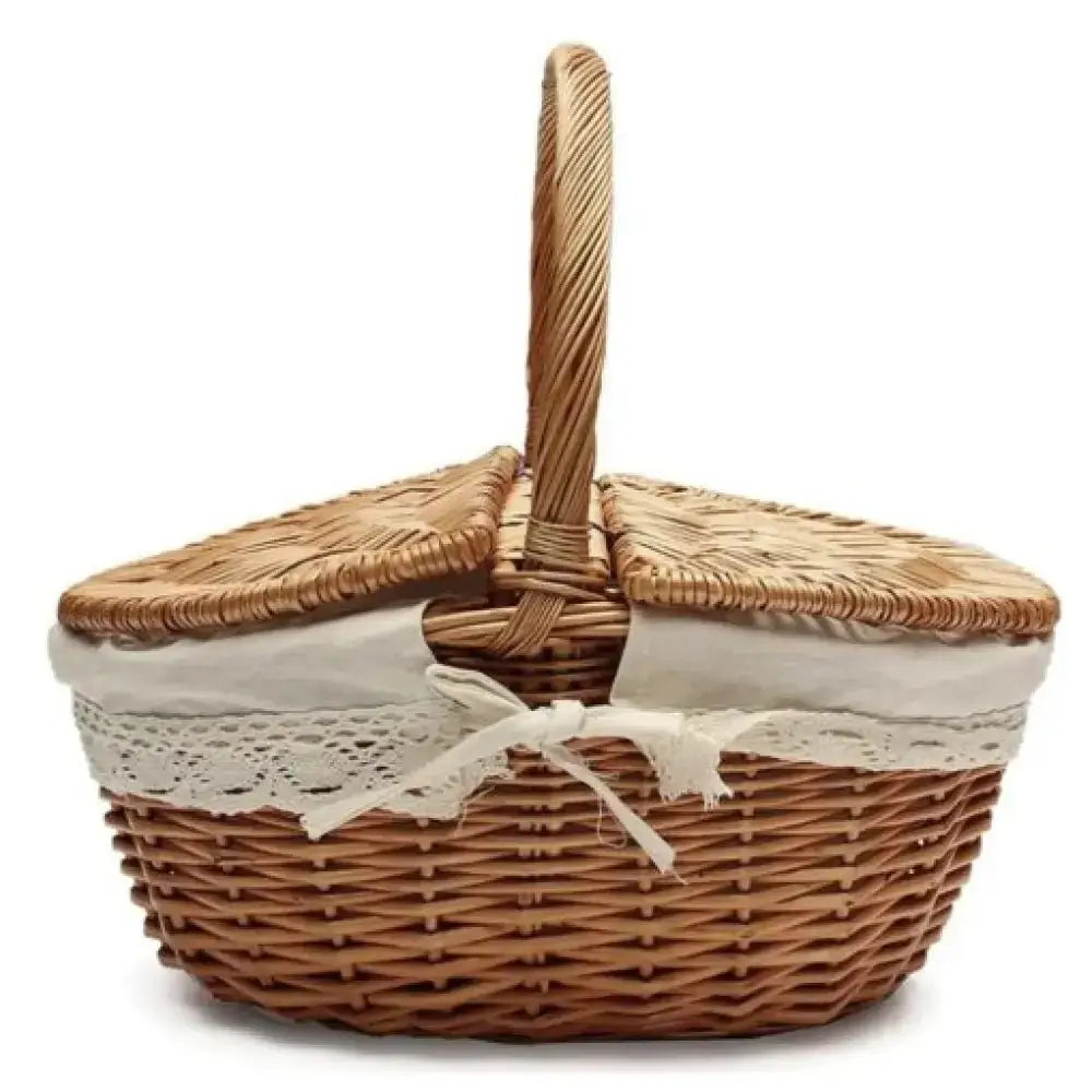 Handmade Woven Picnic Basket – Large Wicker Rattan Linen