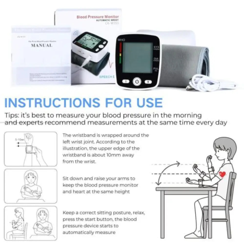 Wrist Blood Pressure Monitor – LCD Display One-Button Read