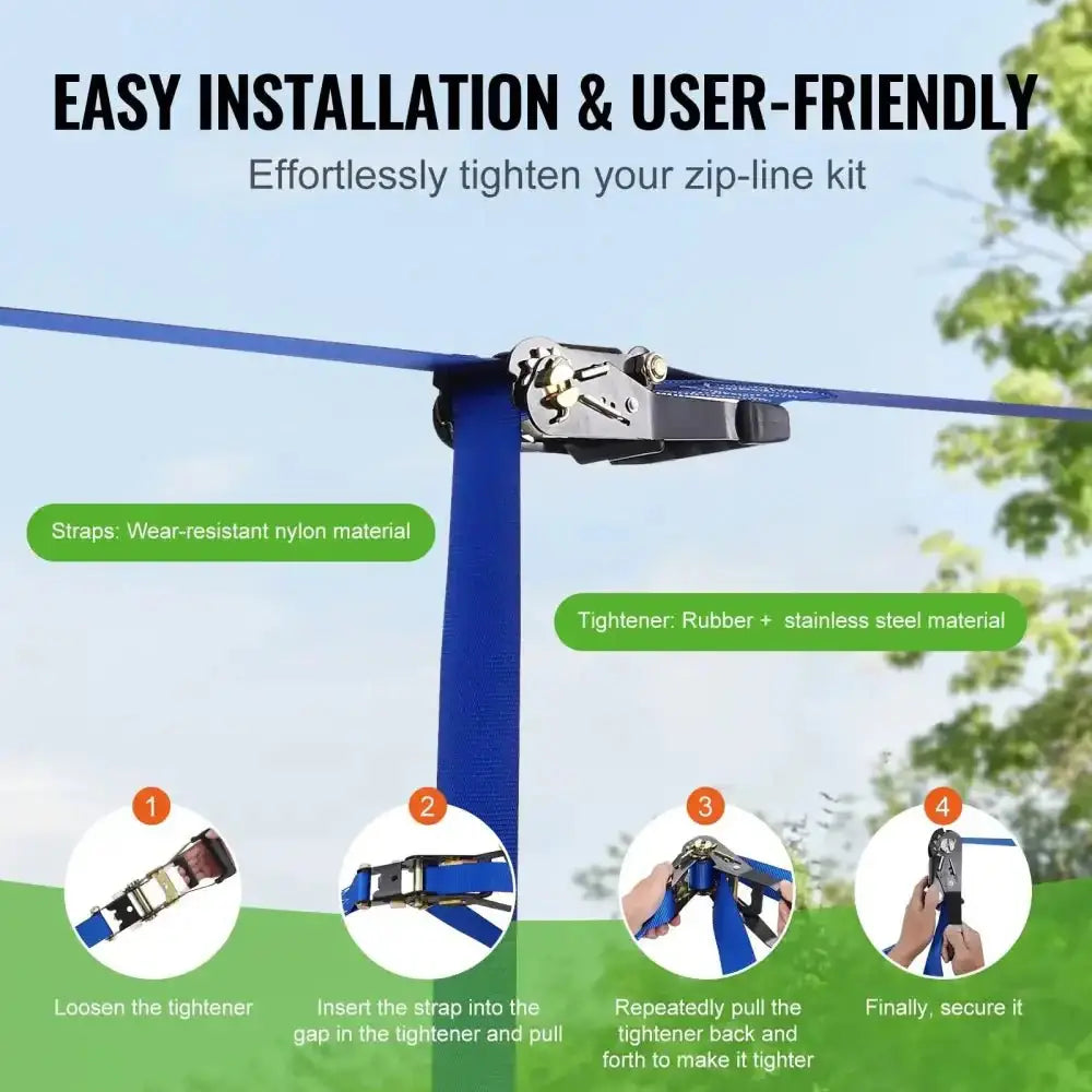 Zipline Kit for Kids & Adults – 52ft Backyard Zip Line Set