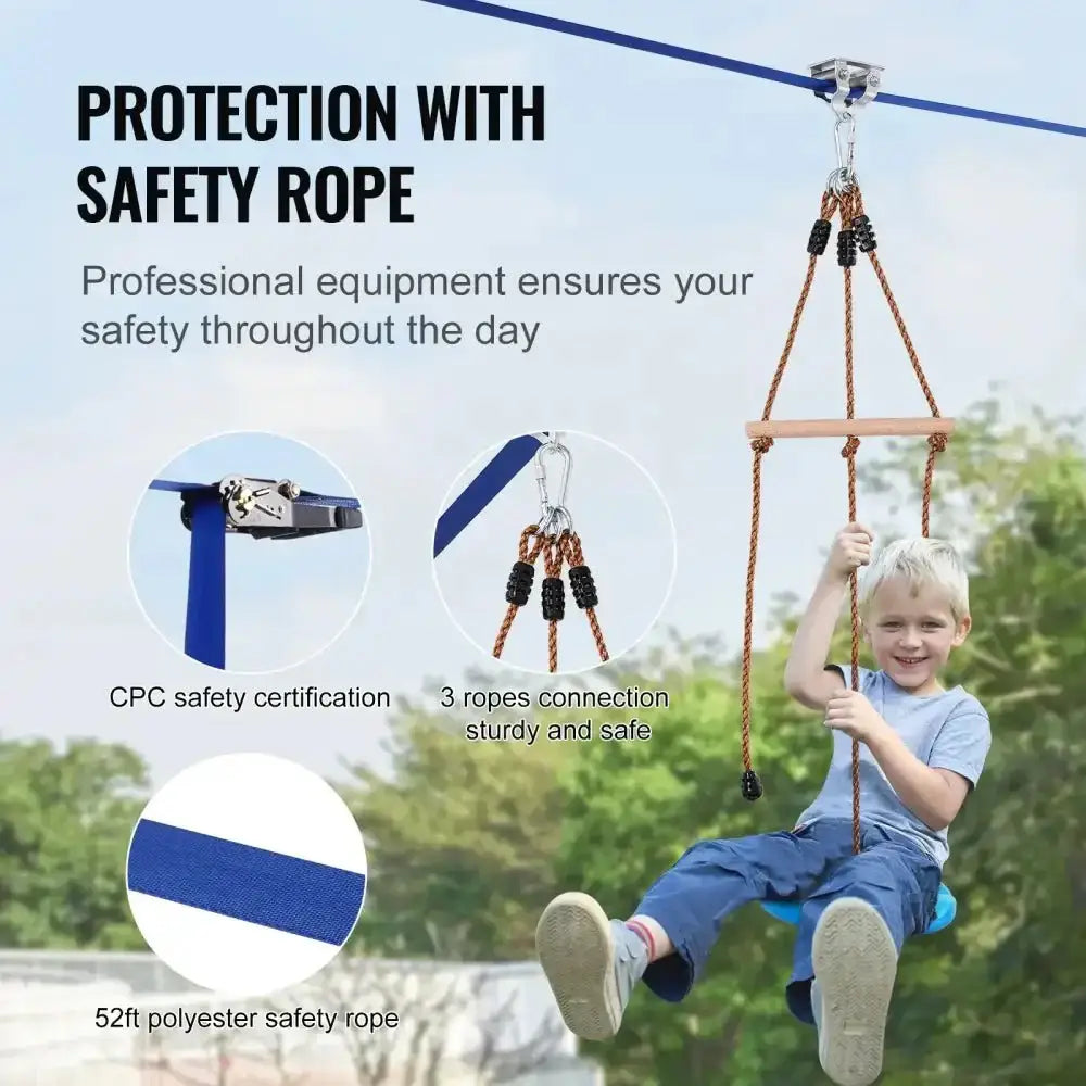 Zipline Kit for Kids & Adults – 52ft Backyard Zip Line Set
